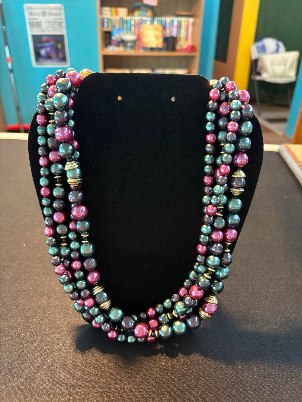 Multi-Strand Teal & Pink Beaded Necklace - Women Jewelry